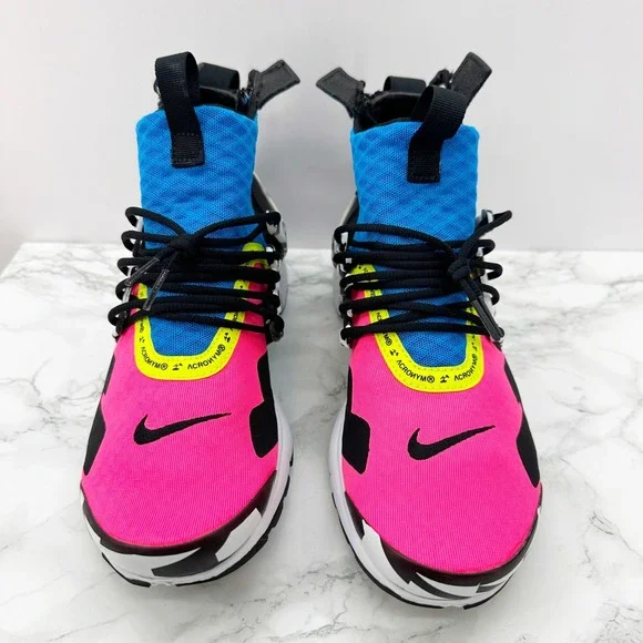 Nike Air Presto Mid Acronym Racer Pink Mens Size 7 AH7832-600 EUC Blue Neon Pink - Picture 2 of 8